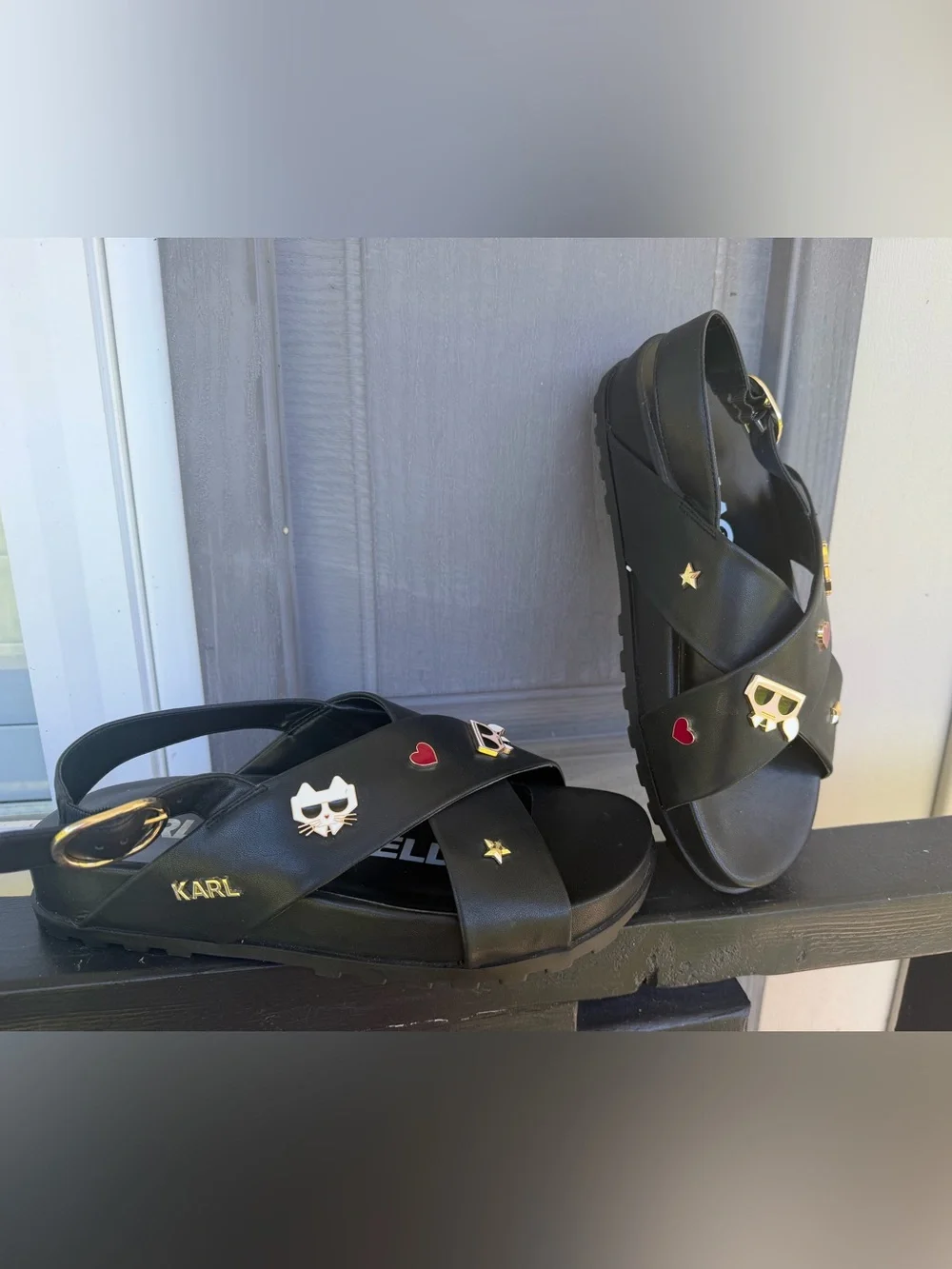 Karl Lagerfeld Paris Bexli Women's Black Sandal US Size 9.5